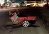 SC: Carro parte ao meio e motorista é encontrado em córrego