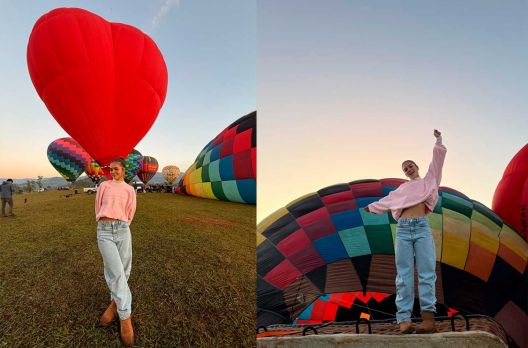 Mel Maia curte aventura de balão e trilha em Praia Grande (SC)