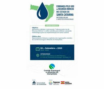 Instrumento de Cobrança pelo Uso dos Recursos Hídricos será discutido no Comitê da Bacia Hidrográfica do Rio Araranguá e Afluentes Catarinenses do Mampituba