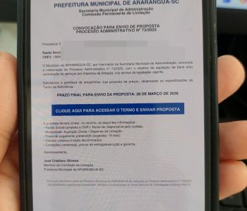 Prefeitura de Araranguá alerta para notificações falsas em nome da Licitação