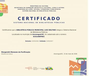 Biblioteca Luiz Delfino passa a integrar o Sistema Nacional de Bibliotecas Públicas