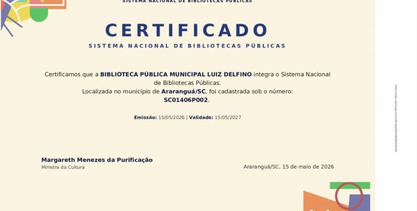 Biblioteca Luiz Delfino passa a integrar o Sistema Nacional de Bibliotecas Públicas