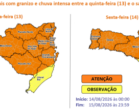 Santa Catarina tem risco de temporais com granizo e chuva intensa nos próximos dias