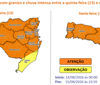 Santa Catarina tem risco de temporais com granizo e chuva intensa nos próximos dias