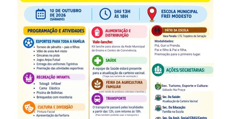 EMEF Frei Modesto será palco do Sábado na Praça Especial Dia das Crianças de Timbé do Sul