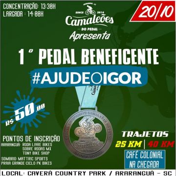 Dia 20 de outubro acontece o 1º Pedal Beneficente em prol do menino Igor 