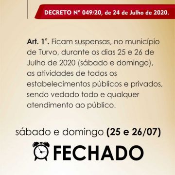 Prefeitura de Turvo divulga novo decreto